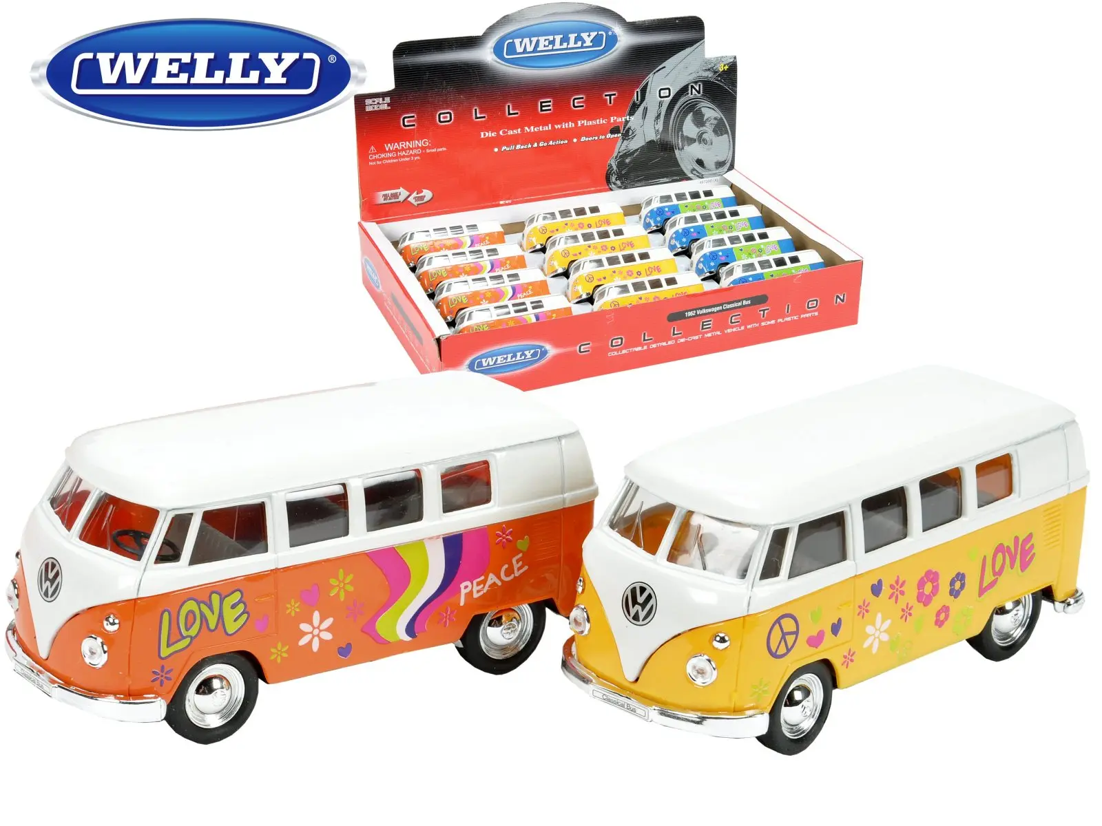 WELLY VW  Bus Peace, 3 Farben,  Disp. x 12